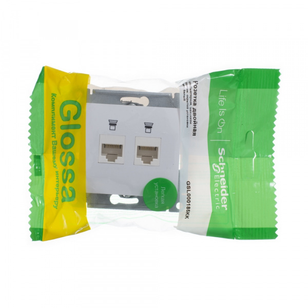 SE Glossa Бел Розетка 2-ая компьютерная RJ45+RJ45, кат.5E