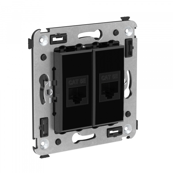 DKC Avanti Компьютерная розетка RJ-45 без шторки в стену, кат.5е двойная, Черный квадрат