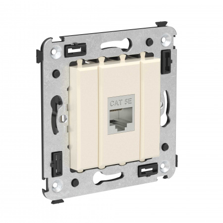 DKC Avanti Компьютерная розетка RJ-45 без шторки в стену, кат.5e одинарная экранированная, Ванильная дымка