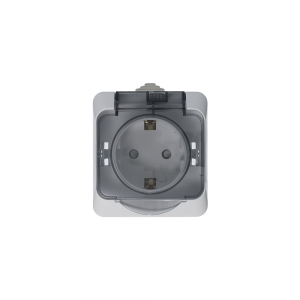 SE Этюд наруж Бел Розетка 1-ая с/з с крышкой, с защитными шторками IP44