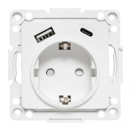 EKF Стокгольм Механизм Розетки 1-местной с/з, USB A+C 16А винтовые клеммы белый с защ. штор.