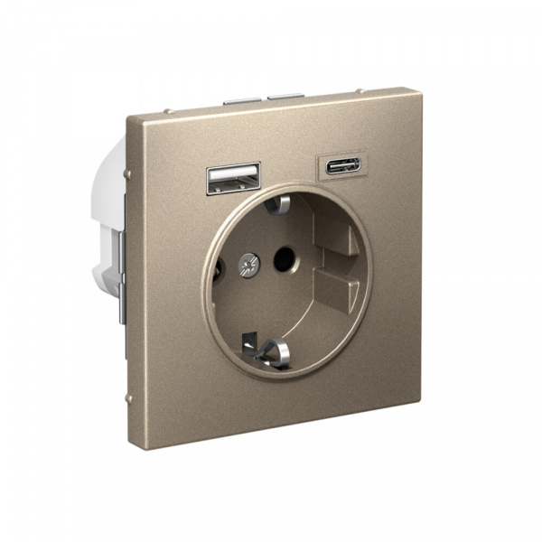 Systeme Electric ArtGallery Шампань Розетка 16А с 2 USB A+C, 5В/2,4А/3,0А, 2х5В/1,5А, механизм