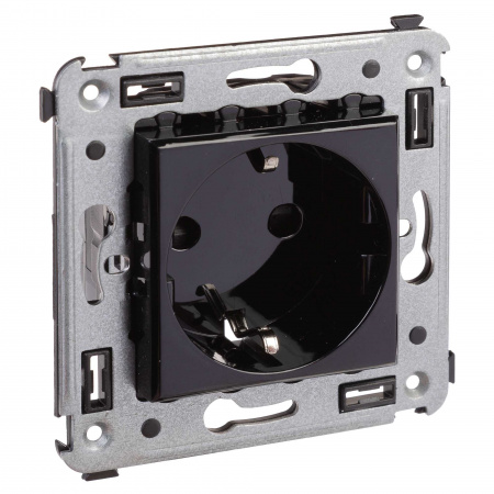 DKC Avanti Черный квадрат Розетка 2P+E со шторками