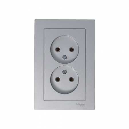 SE AtlasDesign Алюминий Розетка б/з двойная, 16А, в сборе