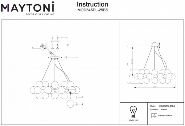 Подвесной светильник Modern MOD545PL-25BS Maytoni Dallas