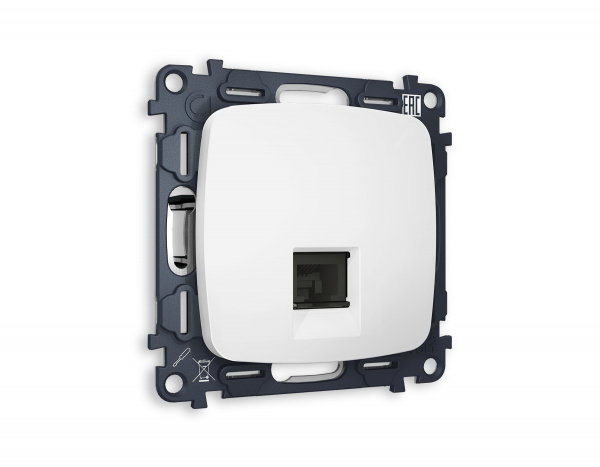 Комплект механизма телефонной розетки OMEGA MO132030 Белый матовый RJ-11(4P4C) с защитной шторкой QUANT