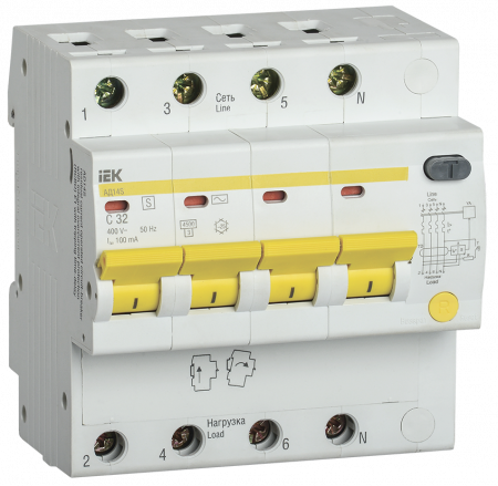 IEK KARAT Дифференциальный автоматический выключатель АД14S 4Р 32А 100мА