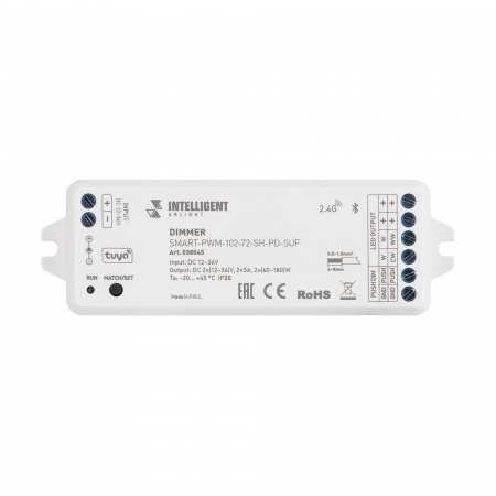 Arlight INTELLIGENT Диммер SMART-PWM-102-72-SH-PD-SUF (12-36V, 2x5A, TUYA BLE, 2.4G) (IARL, IP20 Пластик, 5 лет)