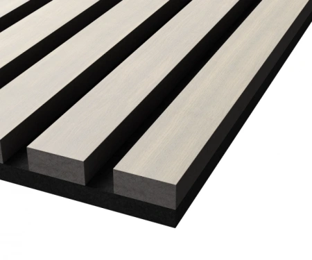 Акустическая панель, черный войлок, 1200х600х21мм, рейки МДФ, шпон дуб клэр светлый