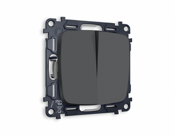 Комплект механизма 2-клавишного проходного выключателя OMEGA MO903020 Графит мягкое касание QUANT