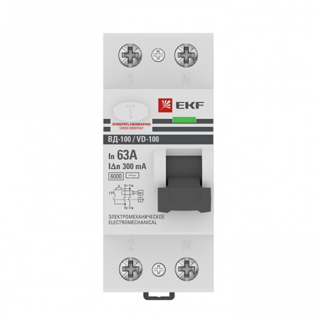 EKF PROxima ВД-100 УЗО 2P 63А/300мА (AC) электромеханическое