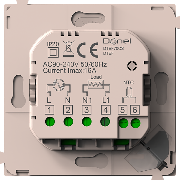 Donel Термостат электронный с датчиком пола, непрограмм.16 A, 70*70 мм, стекло кашемир, серия DTEF
