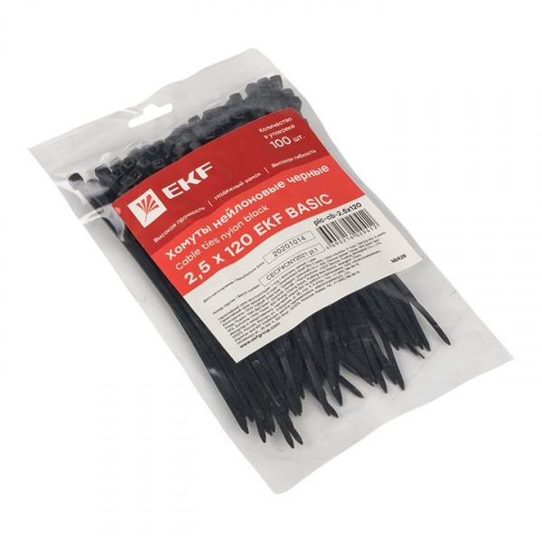 EKF Basic Хомут нейлоновый черный (2,5х120) (100шт.)