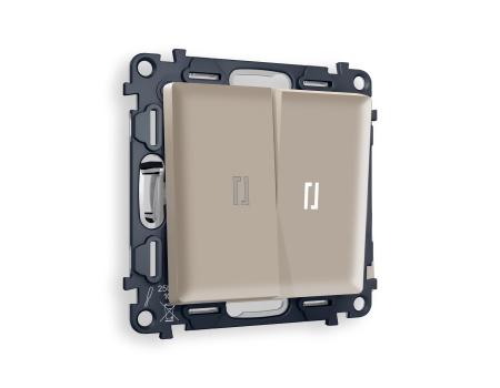 Комплект механизма 2-клавишного проходного выключателя с подсветкой 5600K ALFA MA364035 Серо-бежевый матовый QUANT