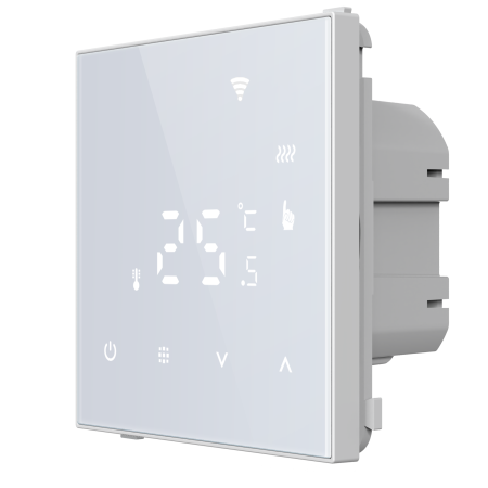 Donel Термостат с датчиком пола с Wi-Fi, программируемый через приложение, 70*70 мм. белое стекло, серия DTEF