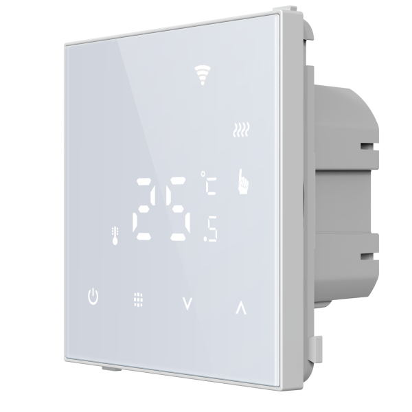 Donel Термостат с датчиком пола с Wi-Fi, программируемый через приложение, 70*70 мм. белое стекло, серия DTEF