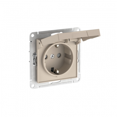 Systeme Electric AtlasDesign Песочный Розетка с заземл. со шторк. с крышкой, 16А,IP20,мех., быстрозажим. клем.