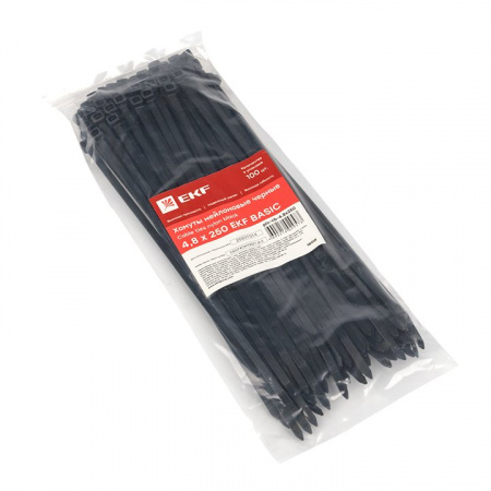 EKF Basic Хомут нейлоновый черный (4,8х250) (100шт.)