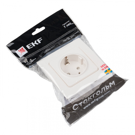 EKF PROxima Стокгольм Розетка 1-ая с/з 16А белая со шторками