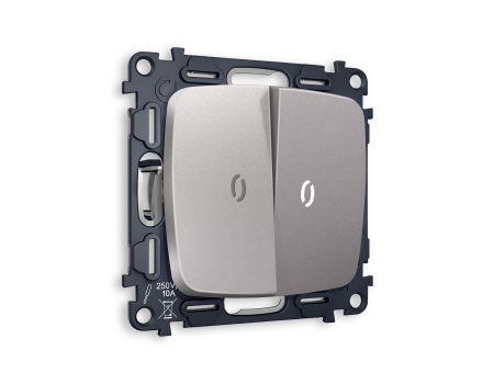 Комплект механизма 2-клавишного выключателя с подсветкой 5600K OMEGA MO504015 Сталь матовый QUANT