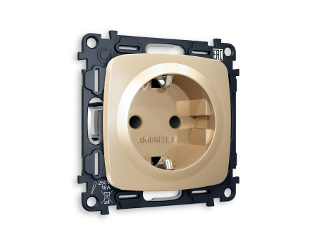 Комплект механизма электрической розетки OMEGA MO607010 Шампань с заземлением и шторками 2P+E 16A-250V QUANT