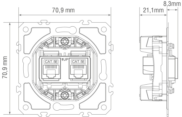 Donel Механизм розетки RJ45 + RJ45 (двойная) cat.5e/ClassE-8, серия D16, DO16500