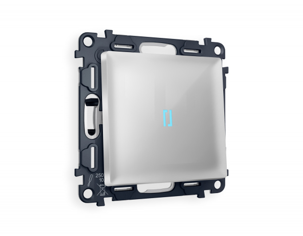 Комплект механизма 1-клавишного проходного выключателя с подсветкой 10000K ALFA MA402040 Серебро глянец QUANT