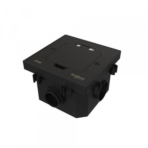 Systeme Electric MultiDesk Чёрный матовый Лючок с розеткой 2К+З, 16А/250В, IP44 с монтажной коробкой для бетонных полов , тип MDK21 Systeme Electric MultiDesk Чёрный матовый Лючок с розеткой 2К+З, 16А/250В, IP44 с монтажной коробкой для бетонных полов , тип MDK21