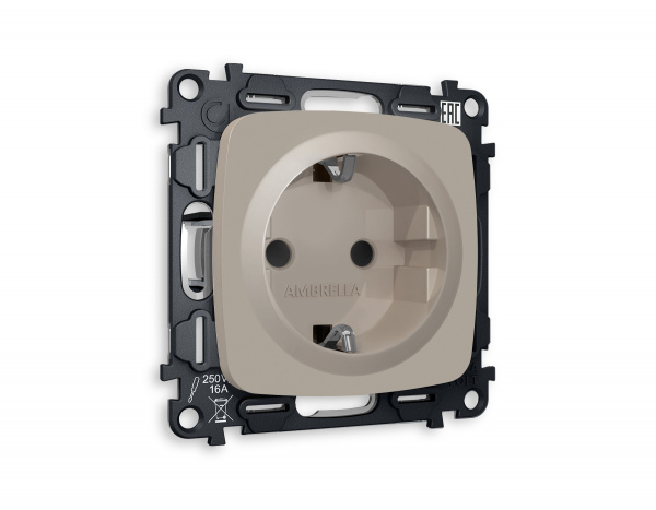 Комплект механизма электрической розетки OMEGA MO367010 Серо-бежевый матовый с заземлением со шторками 2P+E 16A-250V QUANT