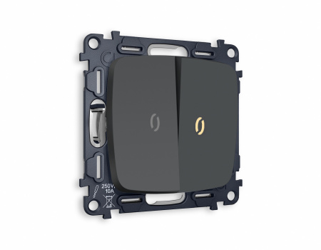 Комплект механизма 2-клавишного проходного выключателя с подсветкой 3200K OMEGA MO904030 Графит мягкое касание QUANT