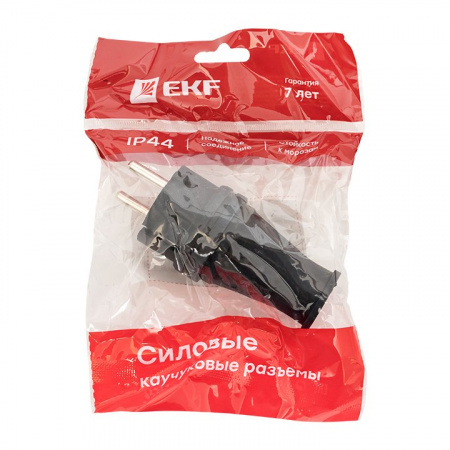 EKF Basic Вилка прямая каучуковая 230В, 2P+PE, 16A, IP44