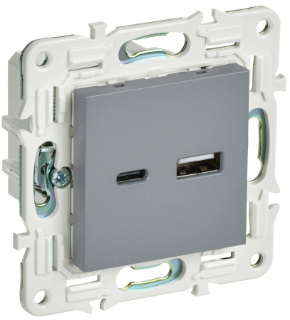 IEK SKANDY Серый Розетка USB A+C 18Вт SK-R13Gr