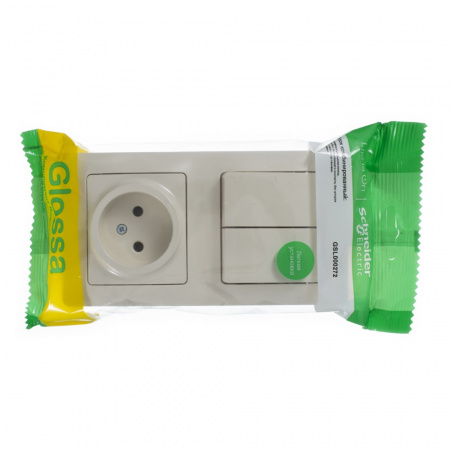 SE Glossa Беж Блок: розетка и 2-кл. выключатель