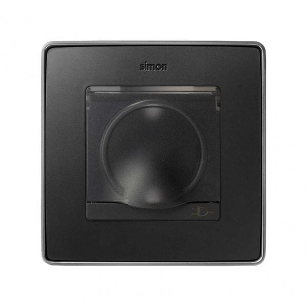 Simon 82 Графит Накладка розетки 1-ая с/з с крышкой