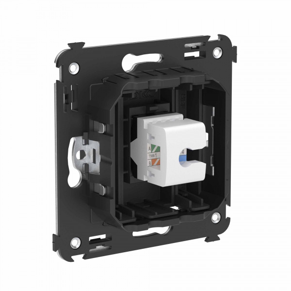 DKC Avanti Компьютерная розетка RJ-45 без шторки в стену, кат.6А одинарная, Черный матовый