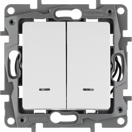 Legrand Etika Белый Выключатель 2-х клавишный с подсветкой, 10А, Винтовые клеммы