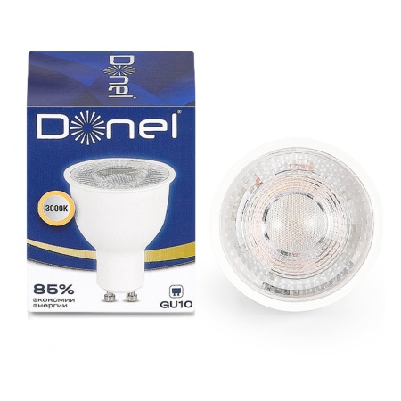 Donel Светодиодная лампа 7Вт, MR16, 220В, GU10, 3000K, 525Лм, Ra>80, 60°, D50хH55мм, DN03001W7GU10