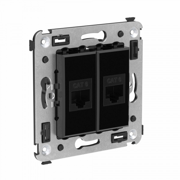 DKC Avanti Компьютерная розетка RJ-45 без шторки в стену, кат.6 двойная, Черный квадрат