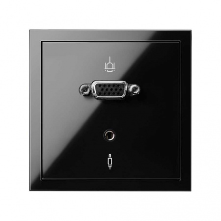 Simon 100 Черный глянец Накладка розетки VGA + Mini-Jack