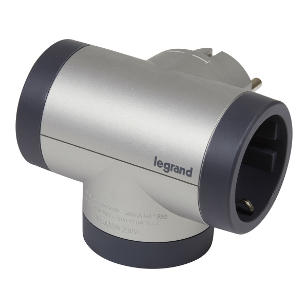 Legrand Revolution Комфорт Алюминиево-черный Тройник 2x2К+З с 2xUSB A+C (3А), фиксируемый поворотный блок