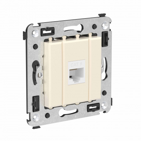 DKC Avanti Компьютерная розетка RJ-45 без шторки в стену, кат.6 одинарная, Ванильная дымка