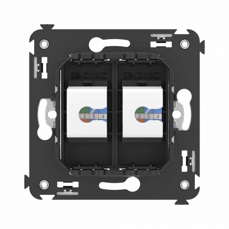 DKC Avanti Компьютерная розетка RJ-45 без шторки в стену, кат.6 двойная, Черный матовый