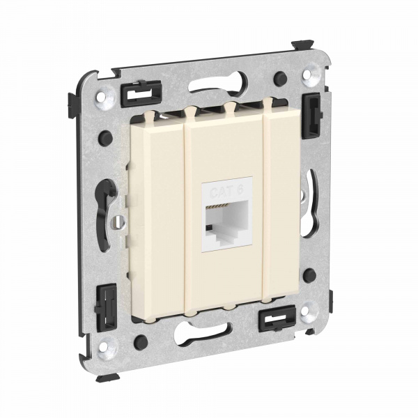 DKC Avanti Компьютерная розетка RJ-45 без шторки в стену, кат.6 одинарная, Ванильная дымка