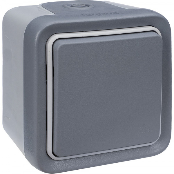 Legrand Plexo Серый Переключатель 1-клавишный накладной, 10А, в сборе IP55