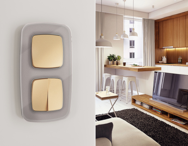 Лицевая панель OMEGA (Шампань) для 2-клавишных выключателей QUANT OP6030