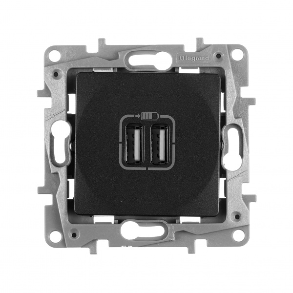 Legrand Etika Антрацит Розетка USB 2-ая 240В/5В 2400мА