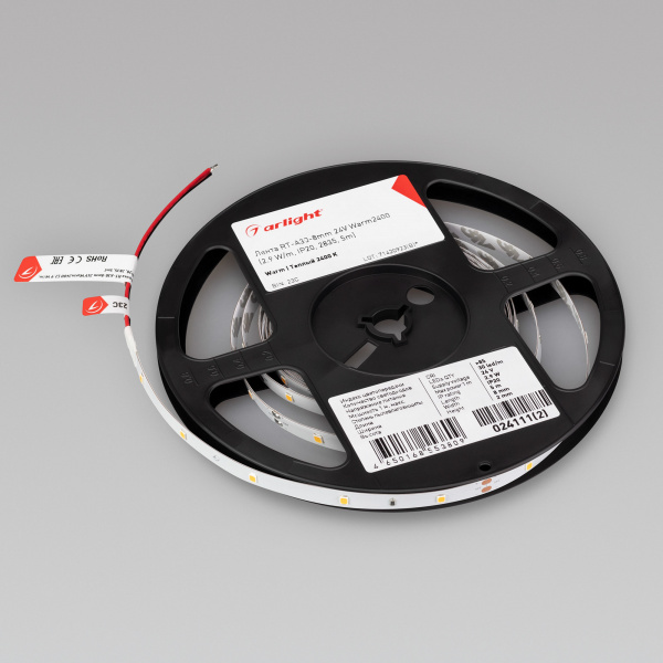 Arlight Лента RT-A30-8mm 24V Warm2400 (2.9 W/m, IP20, 2835, 5m) (Открытый)