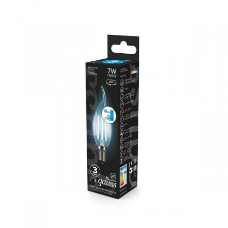 Лампа светодиодная филаментная диммируемая Gauss E14 7W 4100K прозрачная 104801207-S