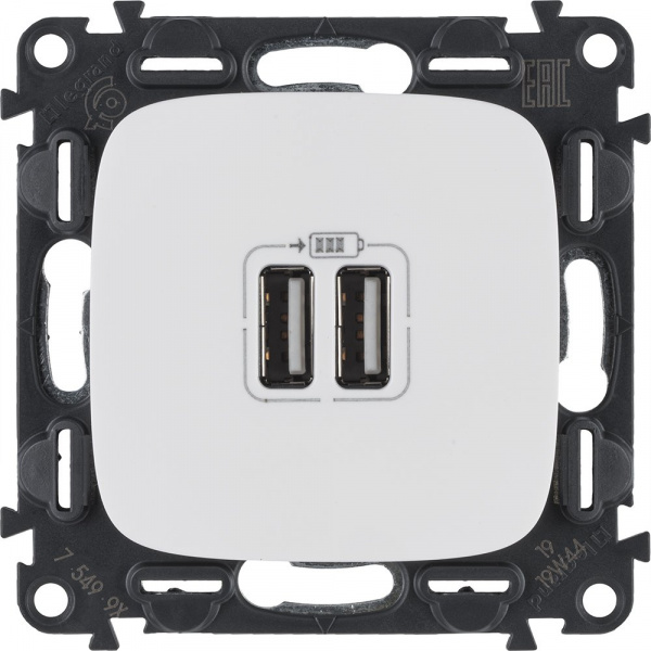 Legrand Valena ALLURE Бел Розетка 2-ая USB 240В/5В 1500мА (с лицевой панелью)