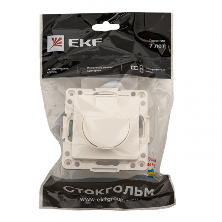 EKF PROxima Стокгольм Белый Розетка с/з, со шторками и крышкой, 16А, IP44